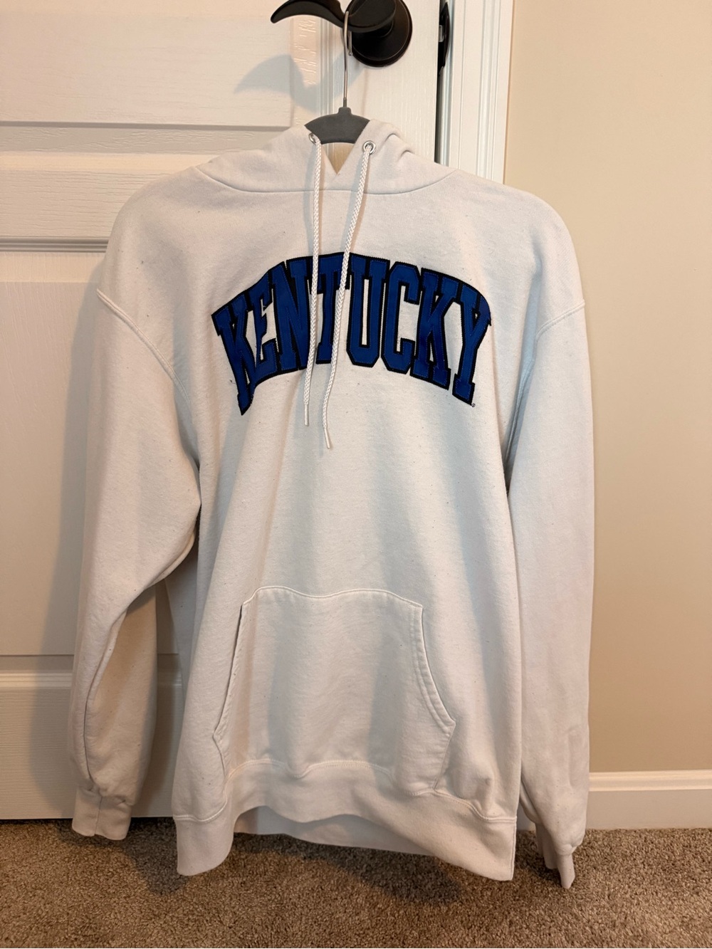 Champion White Crewneck Hoodie with Blue Kentucky Script